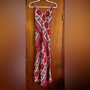 Tracy Reese Red and Cream Silk Bias Cut Long Dress